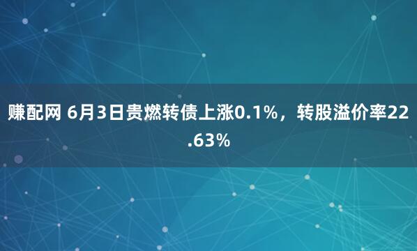 赚配网 6月3日贵燃转债上涨0.1%，转股溢价率22.63%
