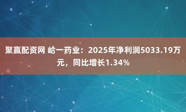 聚赢配资网 峆一药业：2025年净利润5033.19万元，同比增长1.34%